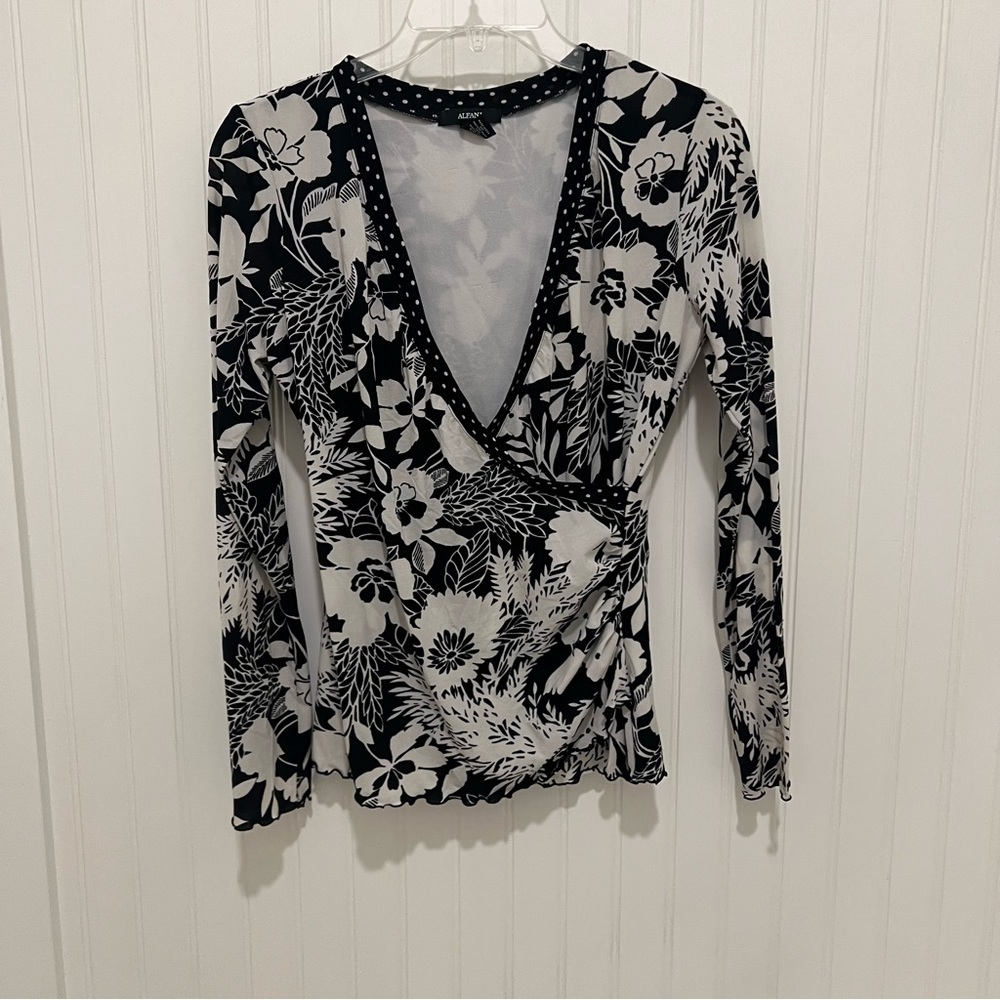 Floral Black and White Women's Wrap Top Y2K mesh